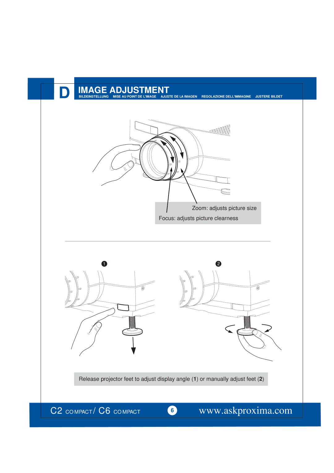 Ask Proxima C2 COMPACT, C6 COMPACT manual Image Adjustment 