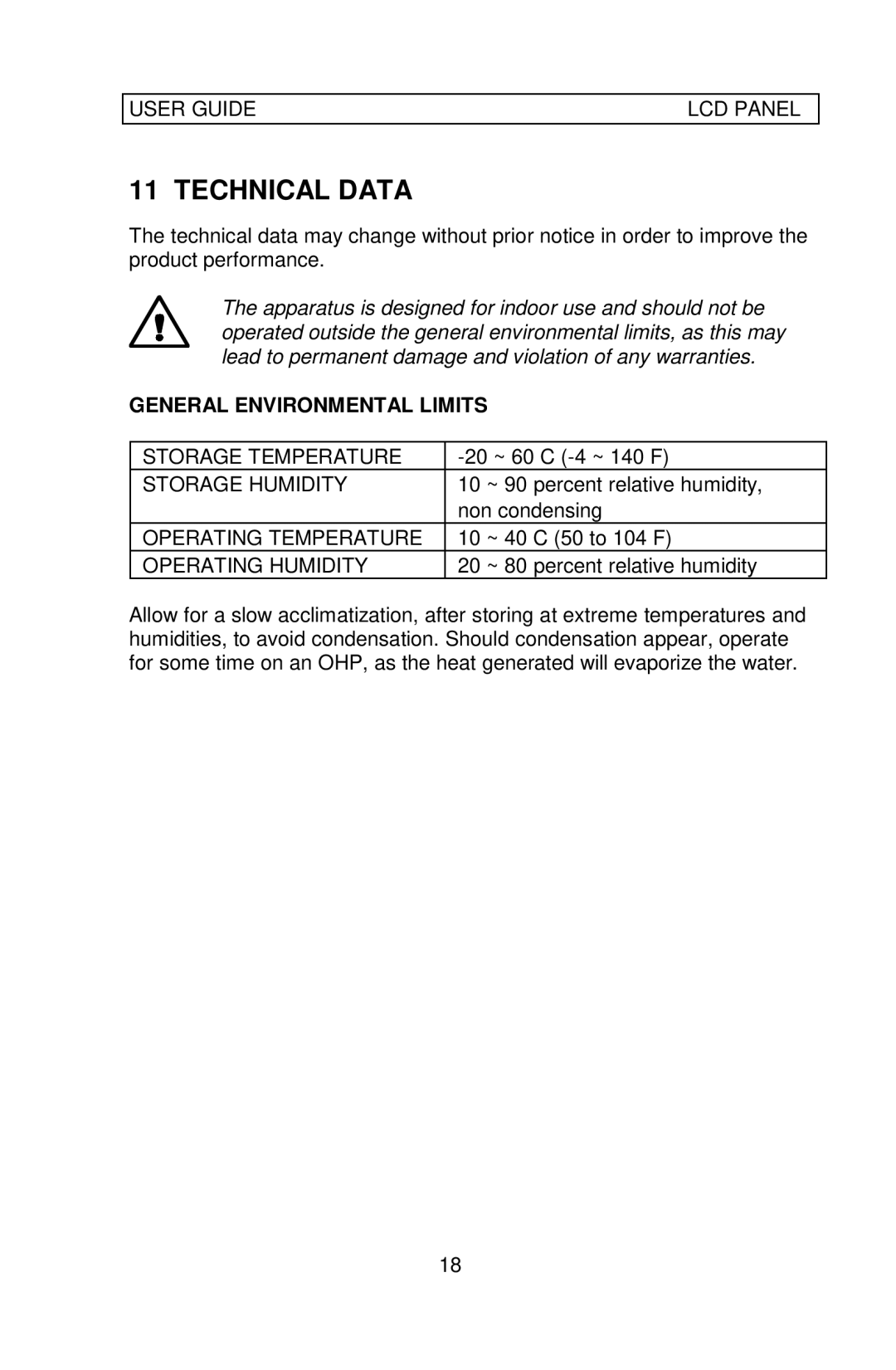 Ask Proxima C300 manual Technical Data, General Environmental Limits 