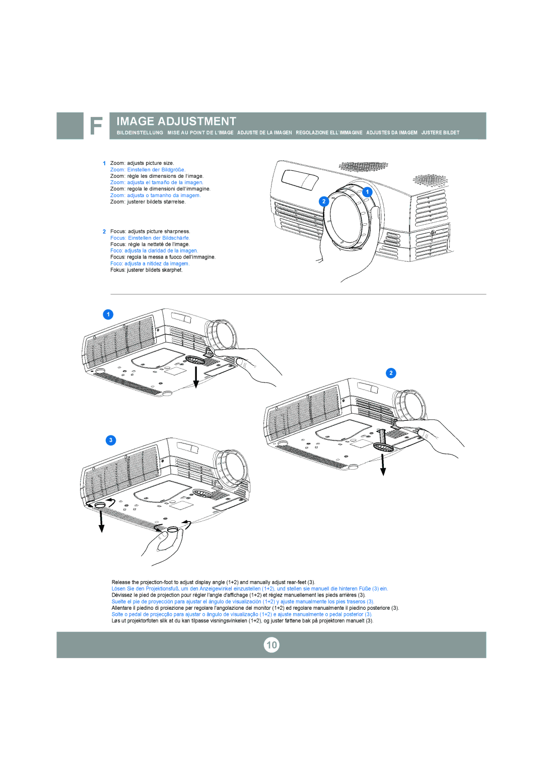 Ask Proxima C300 manual Image Adjustment, Focus Einstellen der Bildschärfe, Foco adjusta la claridad de la imagen 