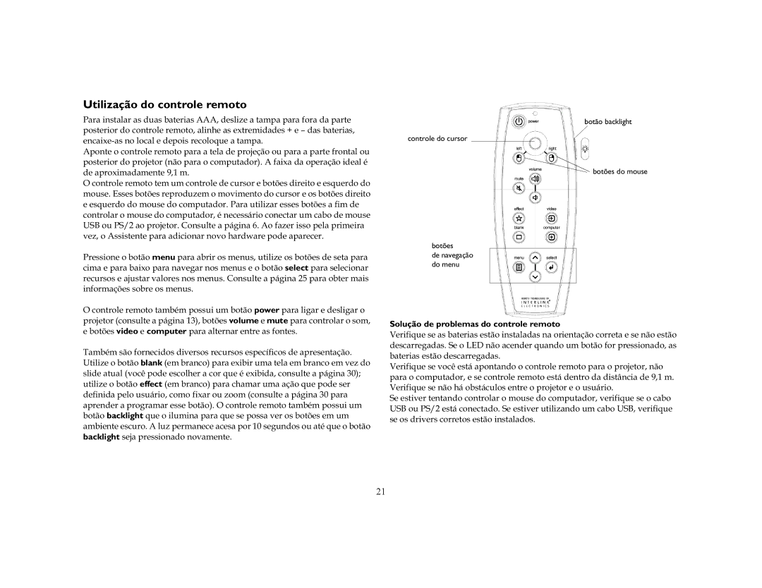 Ask Proxima C50, C40 manual Utilização do controle remoto, Solução de problemas do controle remoto 