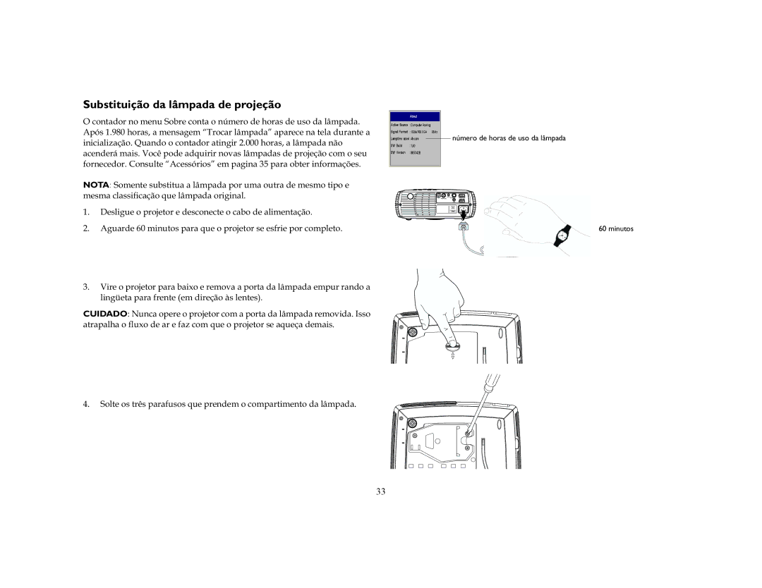 Ask Proxima C50, C40 manual Substituição da lâmpada de projeção, $Jxdughplqxwrvsdudtxhrsurmhwruvhhviulhsrufrpsohwr 