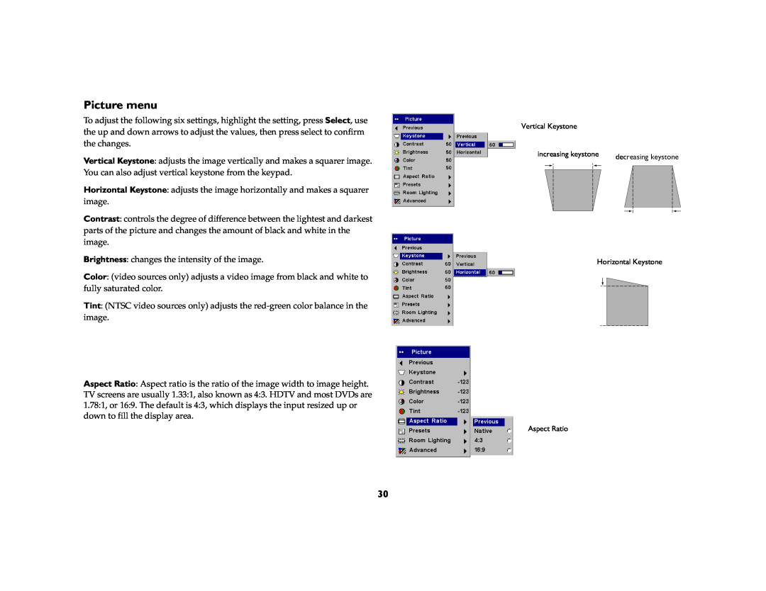 Ask Proxima C410/C420 manual Picture menu 