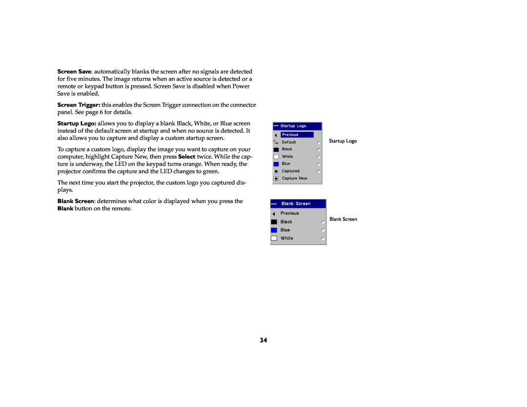 Ask Proxima C410/C420 manual Startup Logo Blank Screen 