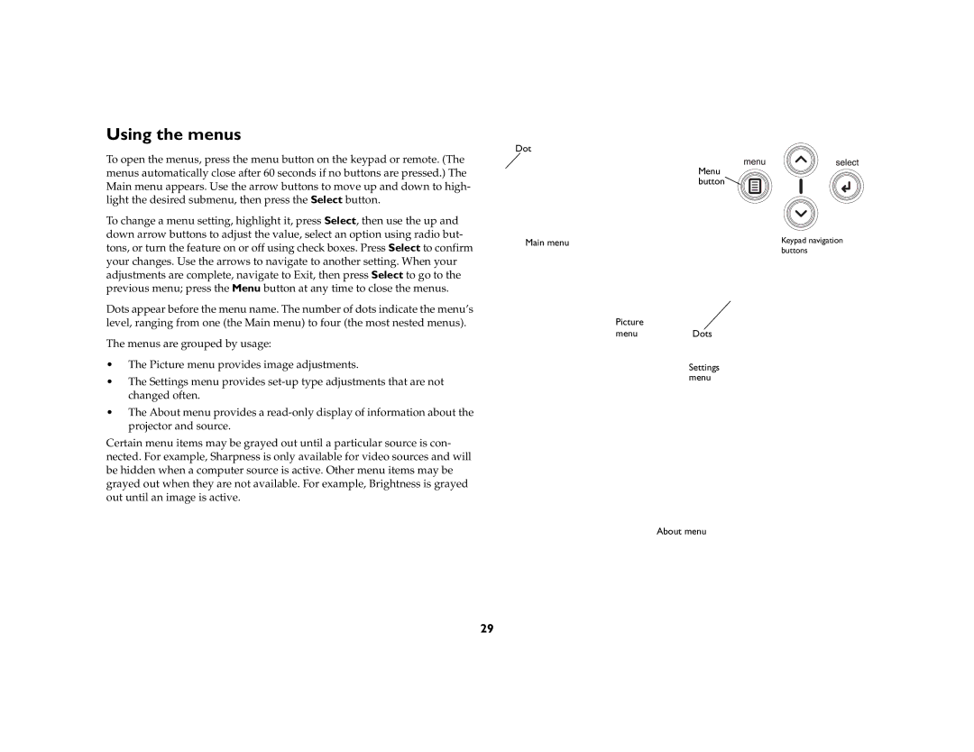 Ask Proxima C410/C420 manual Using the menus 