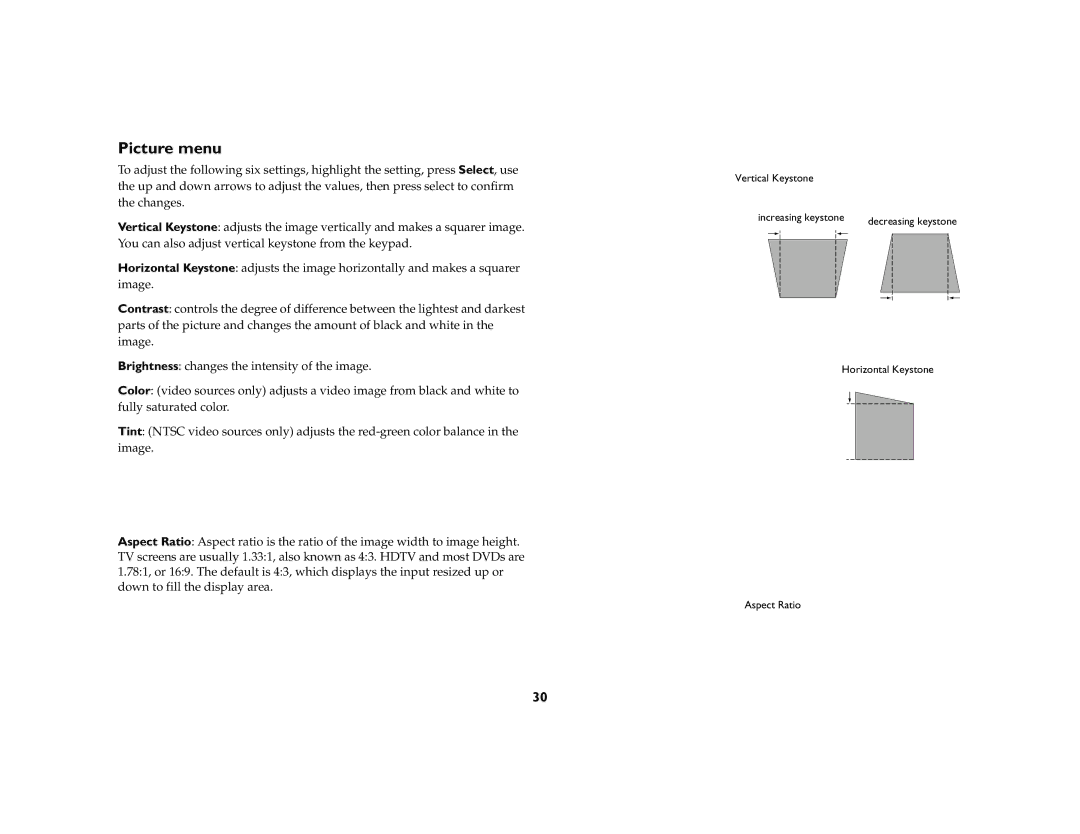 Ask Proxima C410/C420 manual Picture menu 