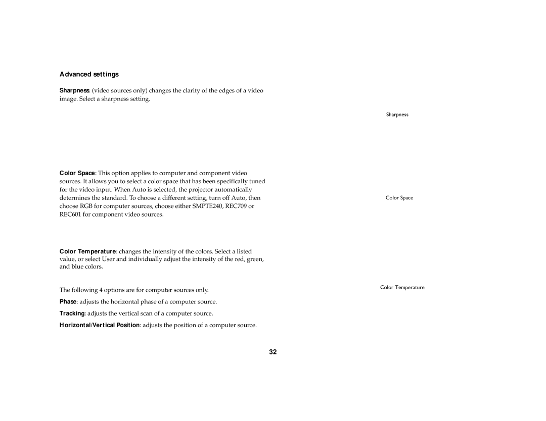 Ask Proxima C410/C420 manual Advanced settings 