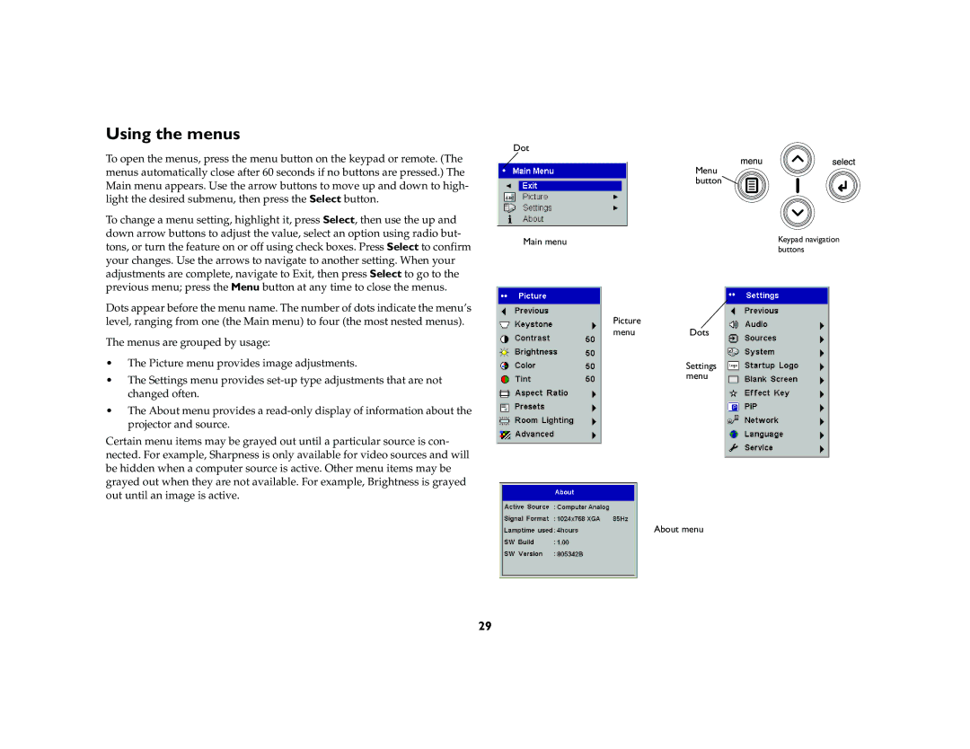 Ask Proxima C420 manual Using the menus 