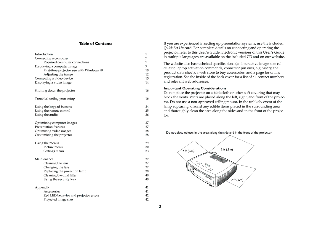 Ask Proxima C420 manual Table of Contents 