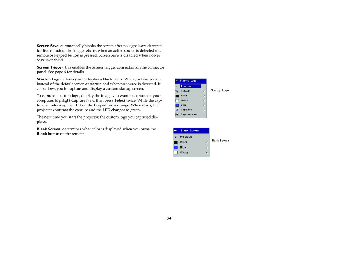 Ask Proxima C420 manual Startup Logo Blank Screen 