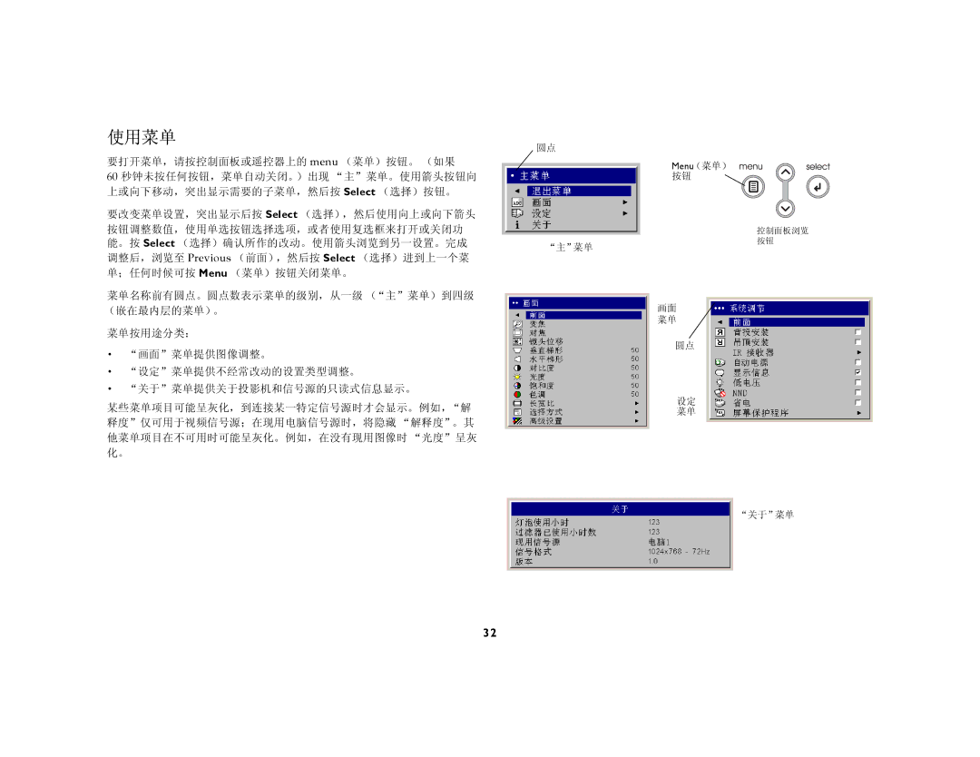 Ask Proxima C450, C440 manual 使用菜单 