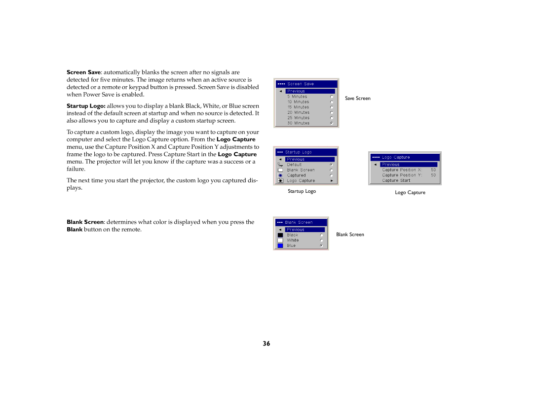 Ask Proxima C440/C450 manual Save Screen 