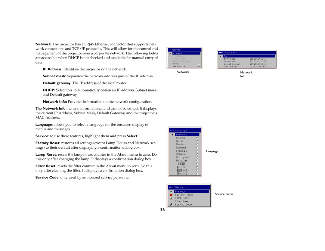 Ask Proxima C440/C450 manual Network 