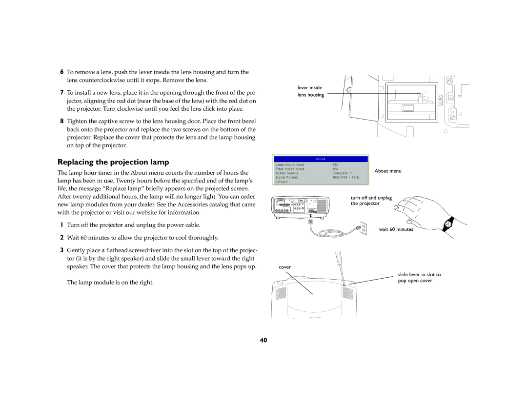 Ask Proxima C440/C450 manual Lamp module is on the right 