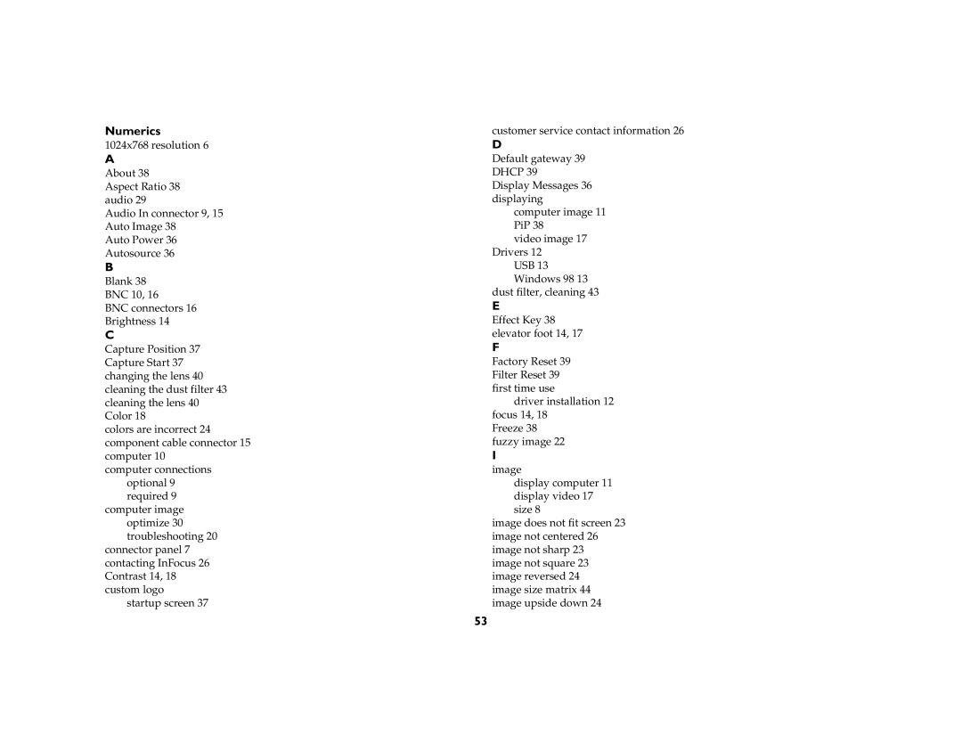 Ask Proxima C440/C450 manual Numerics 