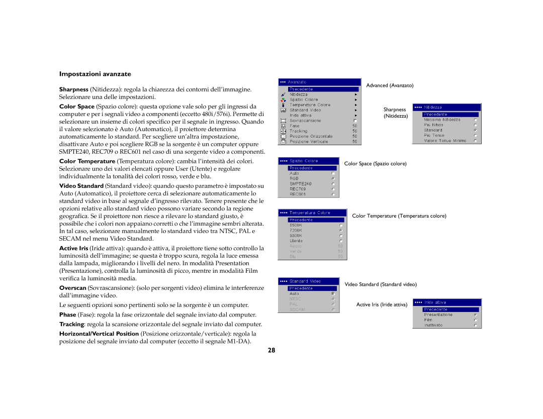 Ask Proxima C445 manual Impostazioni avanzate 