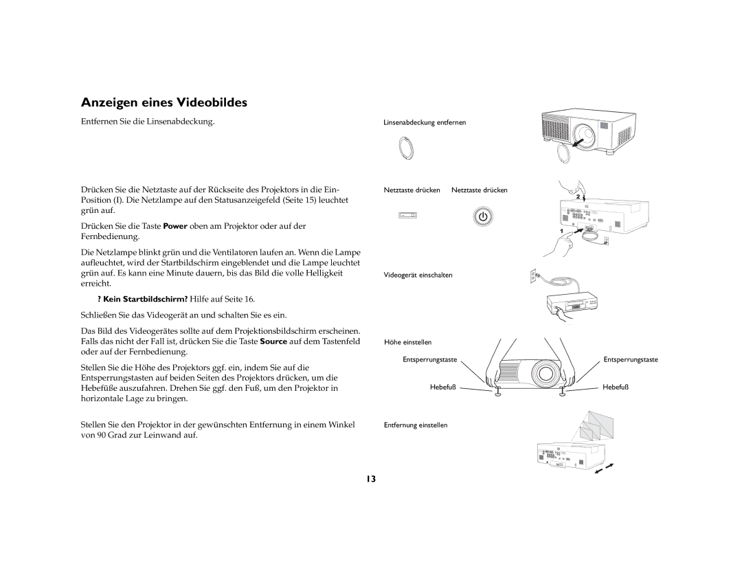 Ask Proxima C447, C500 manual Anzeigen eines Videobildes 