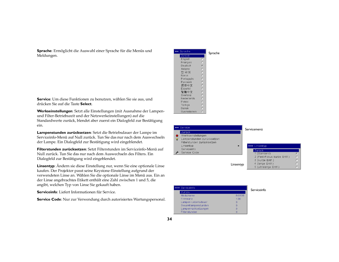 Ask Proxima C500, C447 manual Sprache 