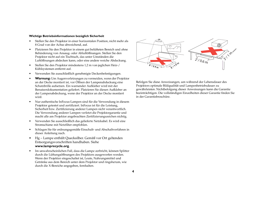 Ask Proxima C500, C447 manual Wichtige Betriebsinformationen bezüglich Sicherheit 