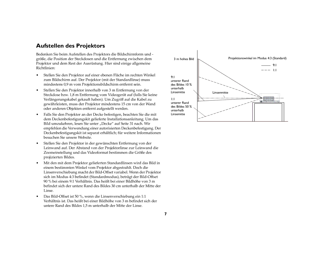 Ask Proxima C447, C500 manual Aufstellen des Projektors, Ft high image 