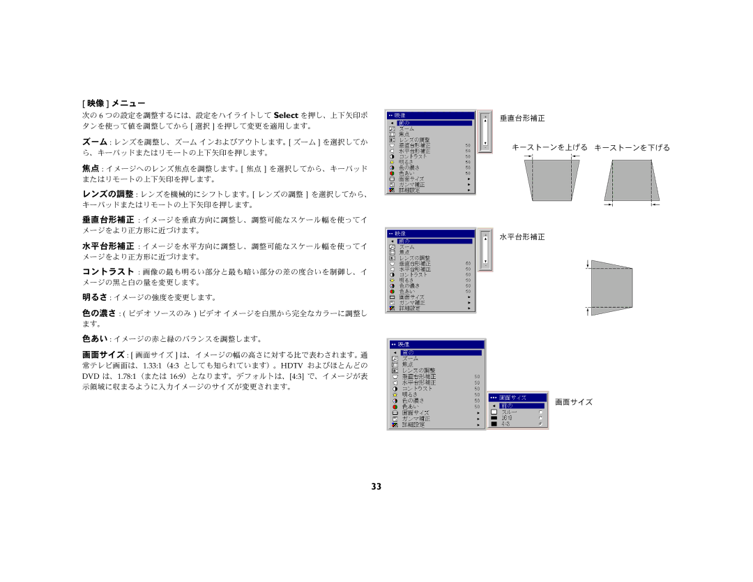 Ask Proxima C450 (DP8500X), C440 (DP8400X) manual 映像 メニュー 