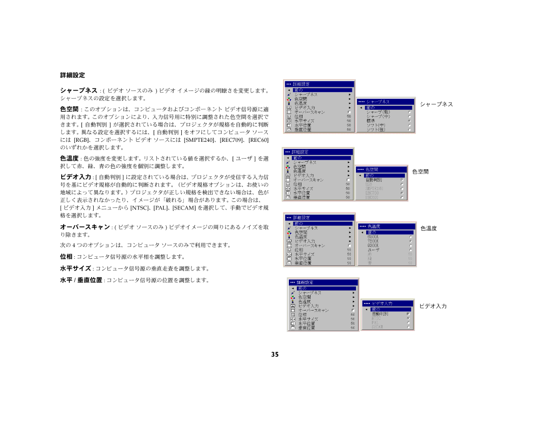 Ask Proxima C450 (DP8500X), C440 (DP8400X) manual 詳細設定 