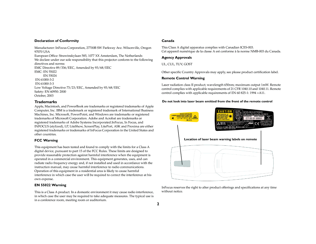 Ask Proxima C460 manual Trademarks 