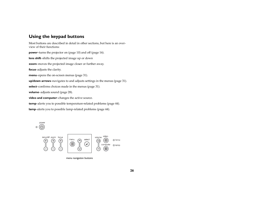 Ask Proxima C460 manual Using the keypad buttons 