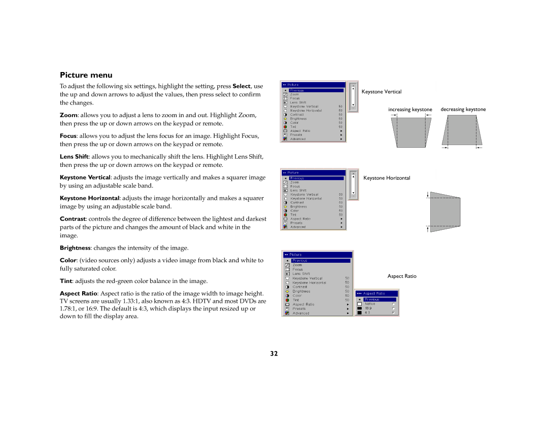 Ask Proxima C460 manual Picture menu 