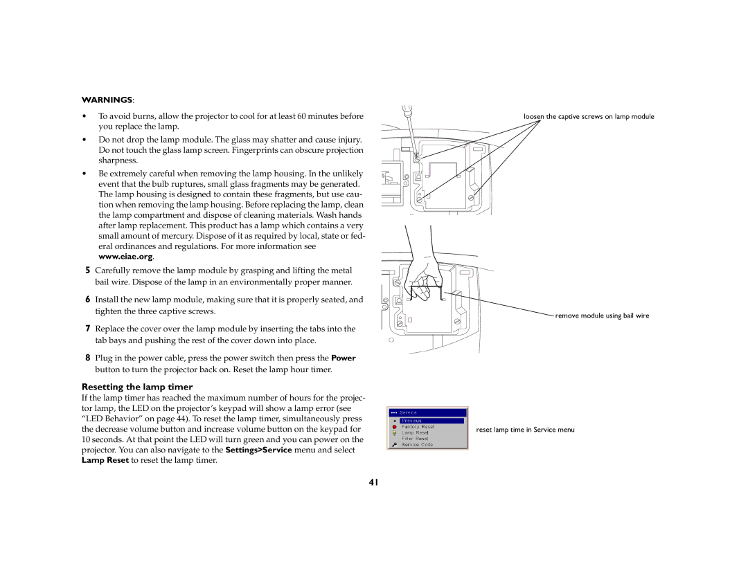 Ask Proxima C460 manual Resetting the lamp timer 