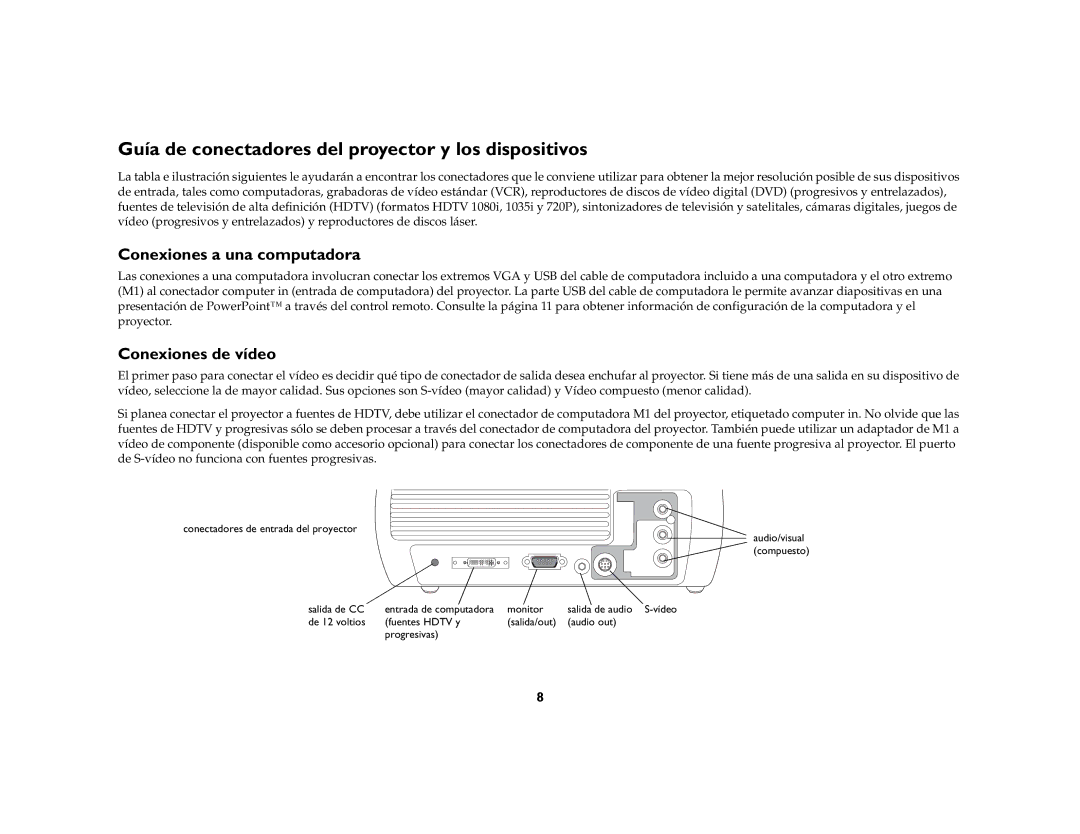 Ask Proxima DLP Projector manual Guía de conectadores del proyector y los dispositivos, Conexiones a una computadora 