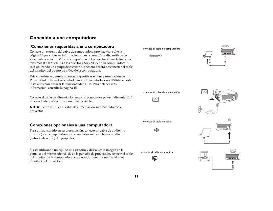 Ask Proxima DLP Projector manual Conexión a una computadora, Conexiones requeridas a una computadora 