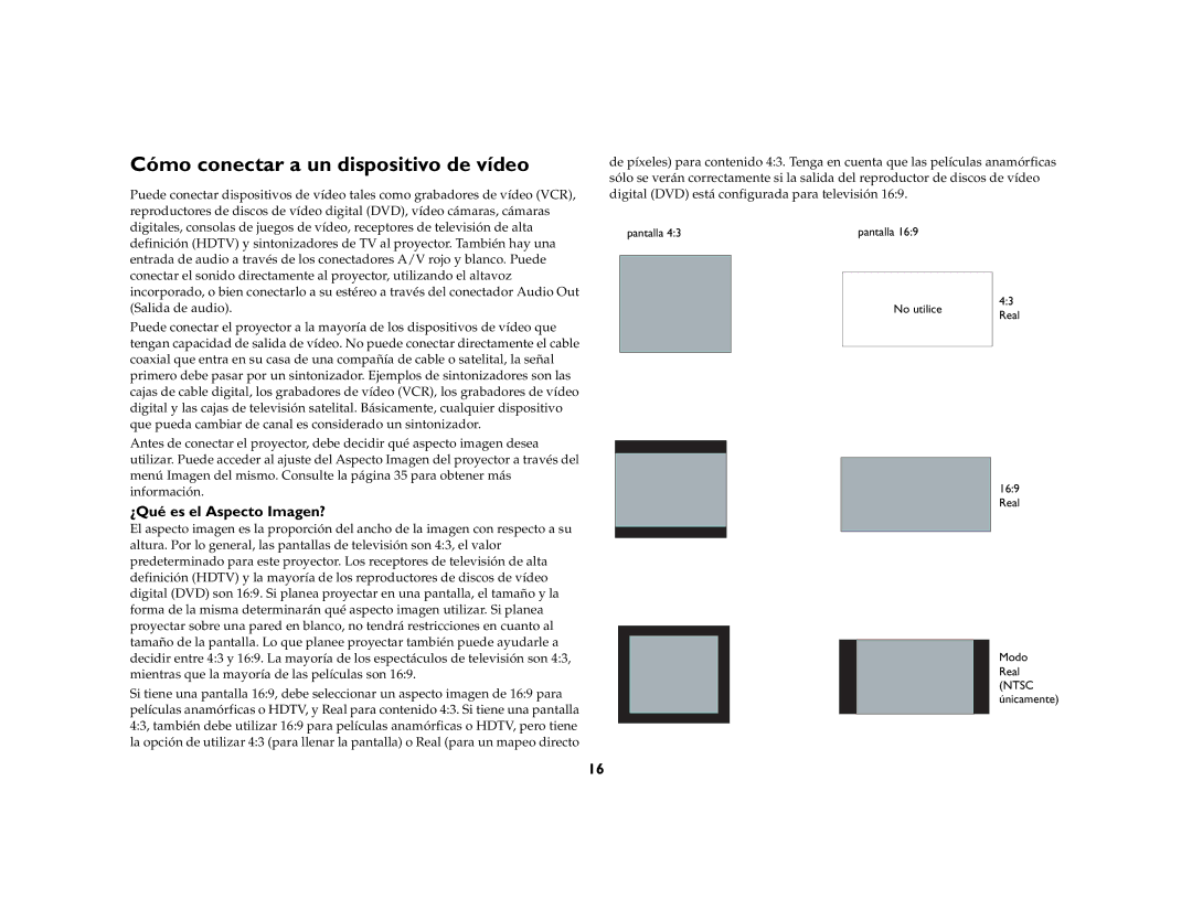 Ask Proxima DLP Projector manual Cómo conectar a un dispositivo de vídeo, ¿Qué es el Aspecto Imagen? 