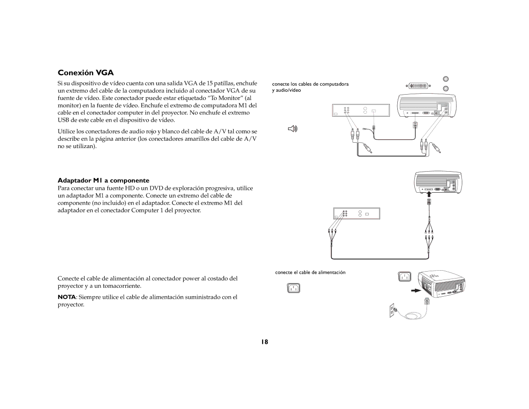 Ask Proxima DLP Projector manual Conexión VGA, Adaptador M1 a componente 