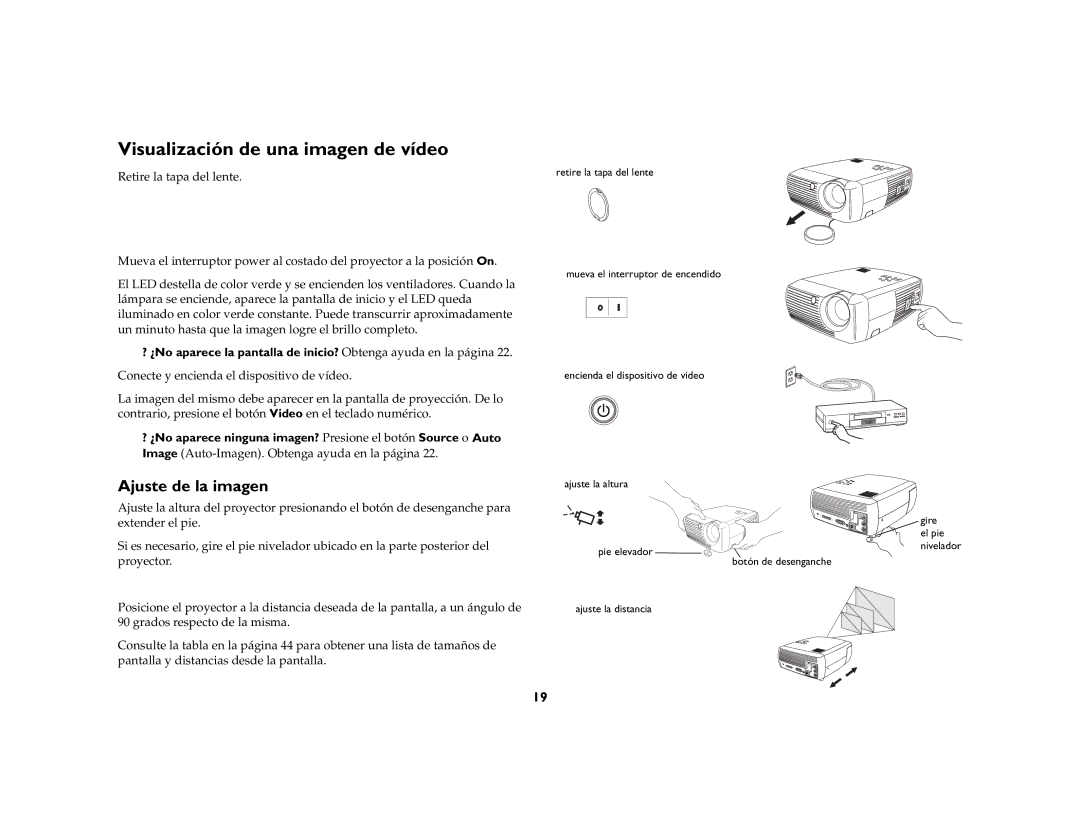 Ask Proxima DLP Projector manual Visualización de una imagen de vídeo, Ajuste de la imagen 