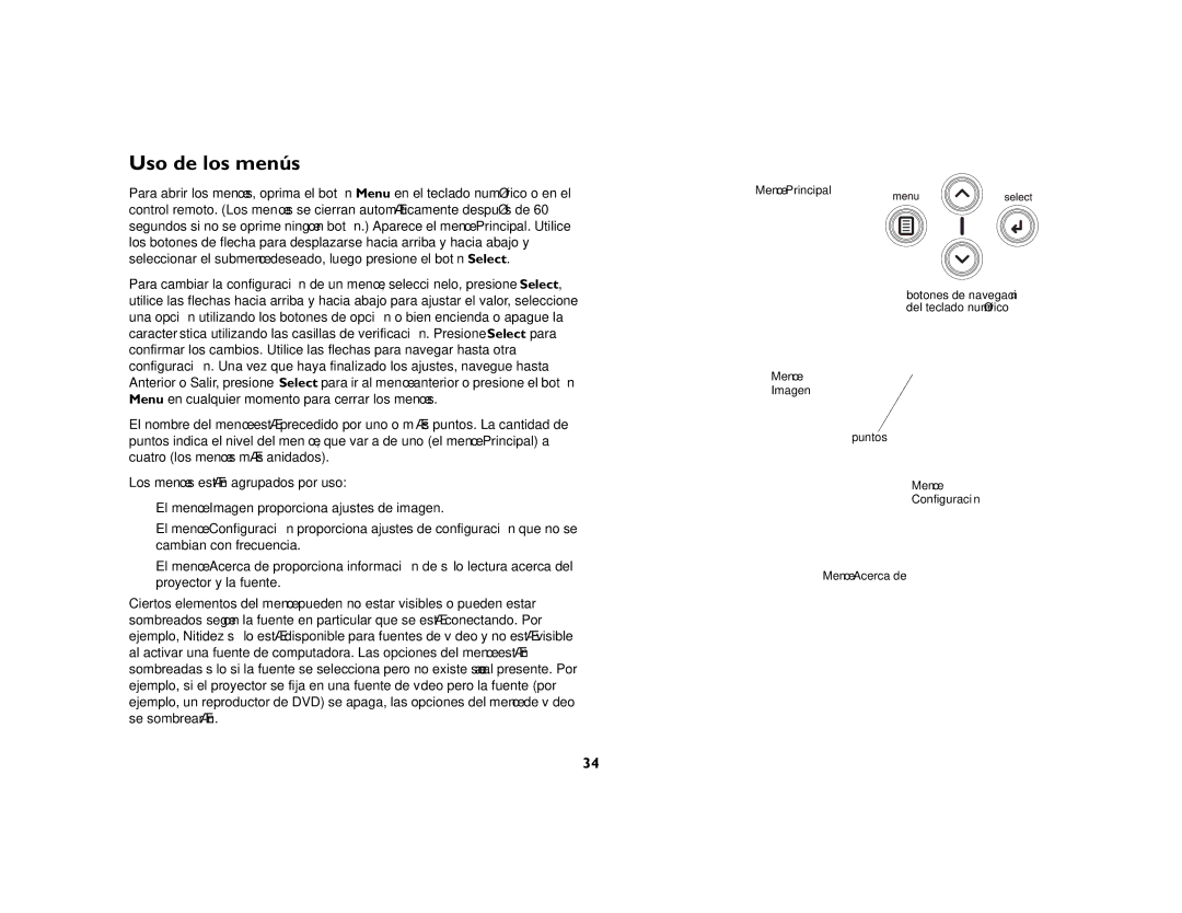 Ask Proxima DLP Projector manual Uso de los menús 