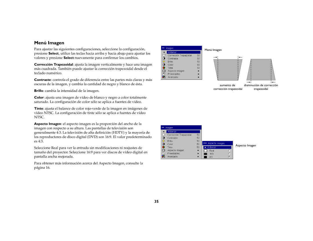 Ask Proxima DLP Projector manual Menú Imagen 