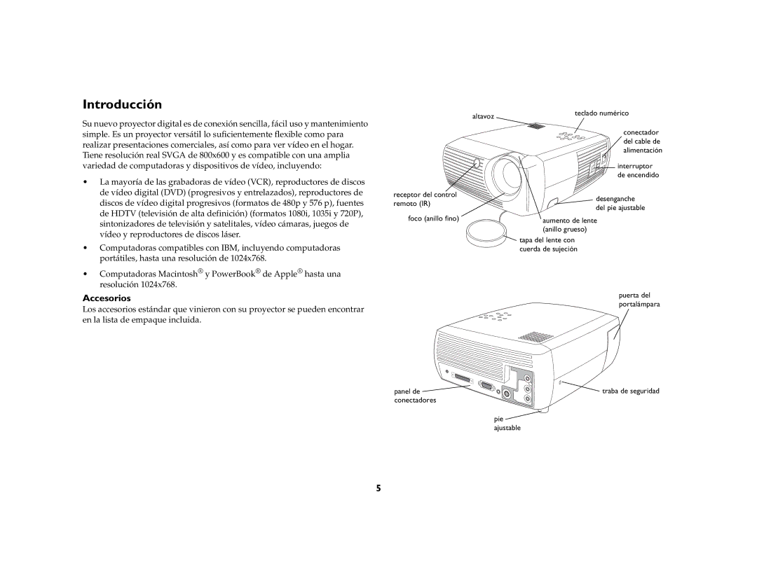 Ask Proxima DLP Projector manual Introducción, Accesorios 