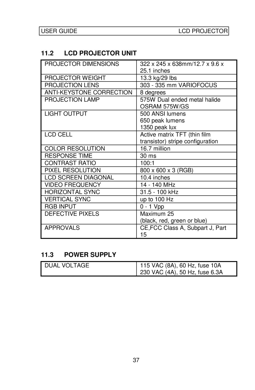 Ask Proxima Impression 860 manual LCD Projector Unit, Power Supply 