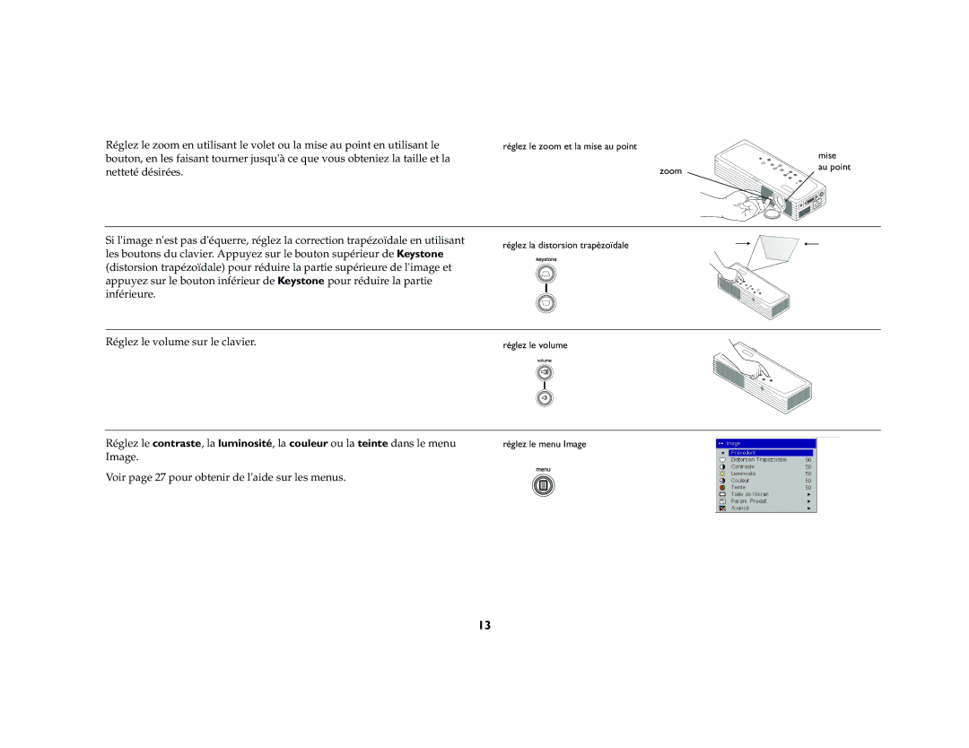 Ask Proxima M1 manual Image Voir page 27 pour obtenir de laide sur les menus 