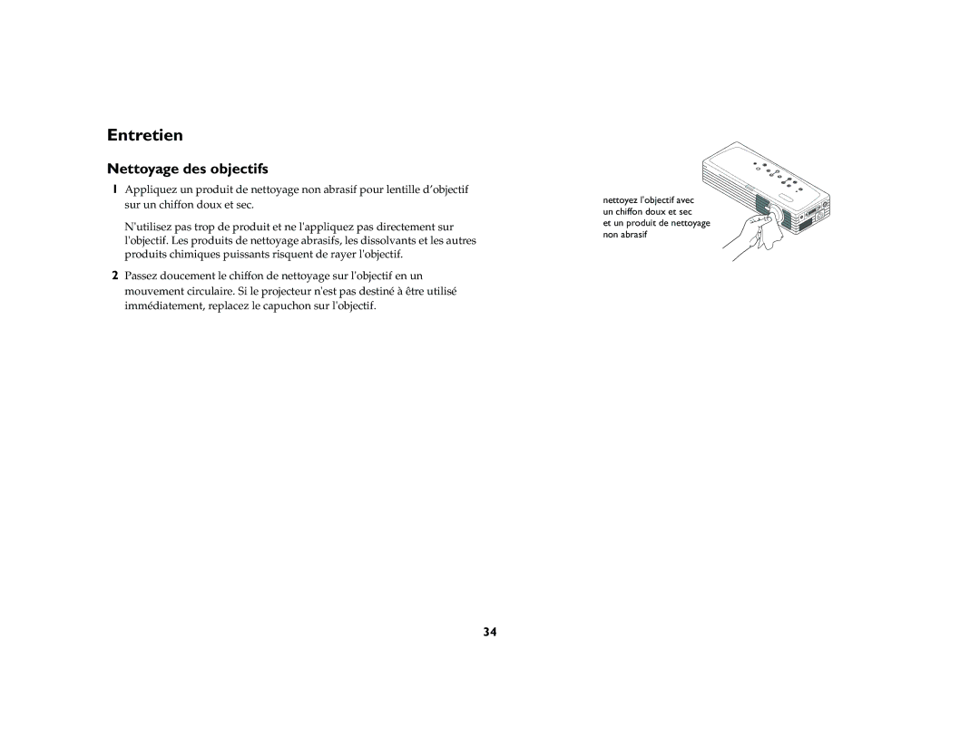 Ask Proxima M1 manual Entretien, Nettoyage des objectifs 