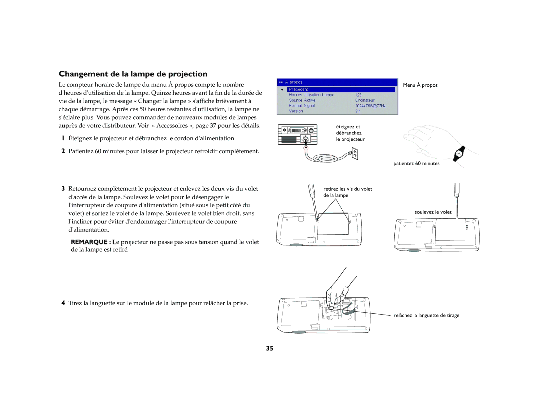 Ask Proxima M1 manual Changement de la lampe de projection 