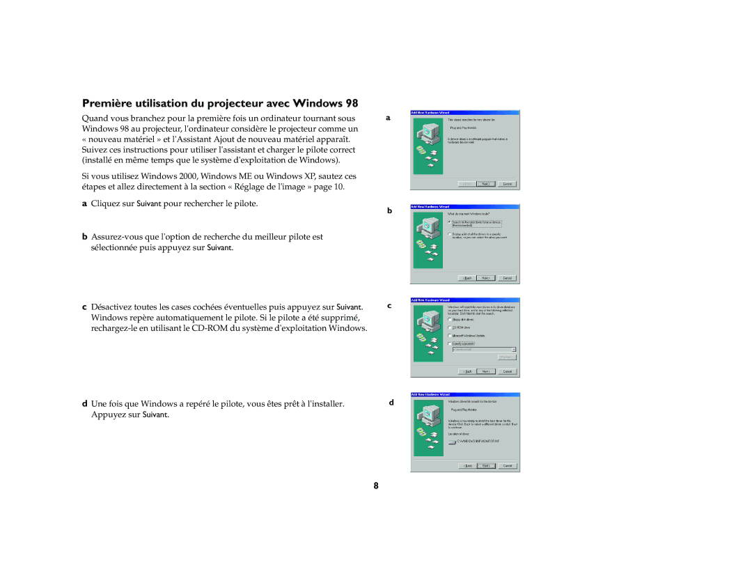 Ask Proxima M1 manual Première utilisation du projecteur avec Windows 