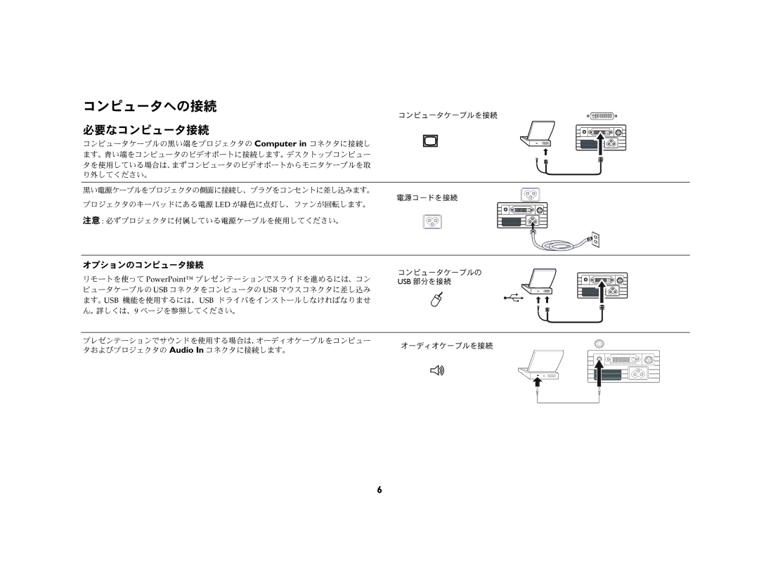 Ask Proxima M1 manual コンピュータへの接続, 必要なコンピュータ接続, オプションのコンピュータ接続 