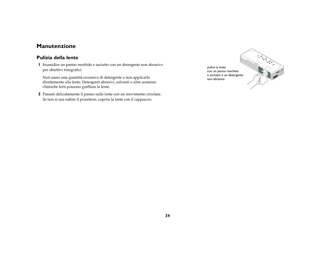 Ask Proxima M1 manual Manutenzione, Pulizia della lente 