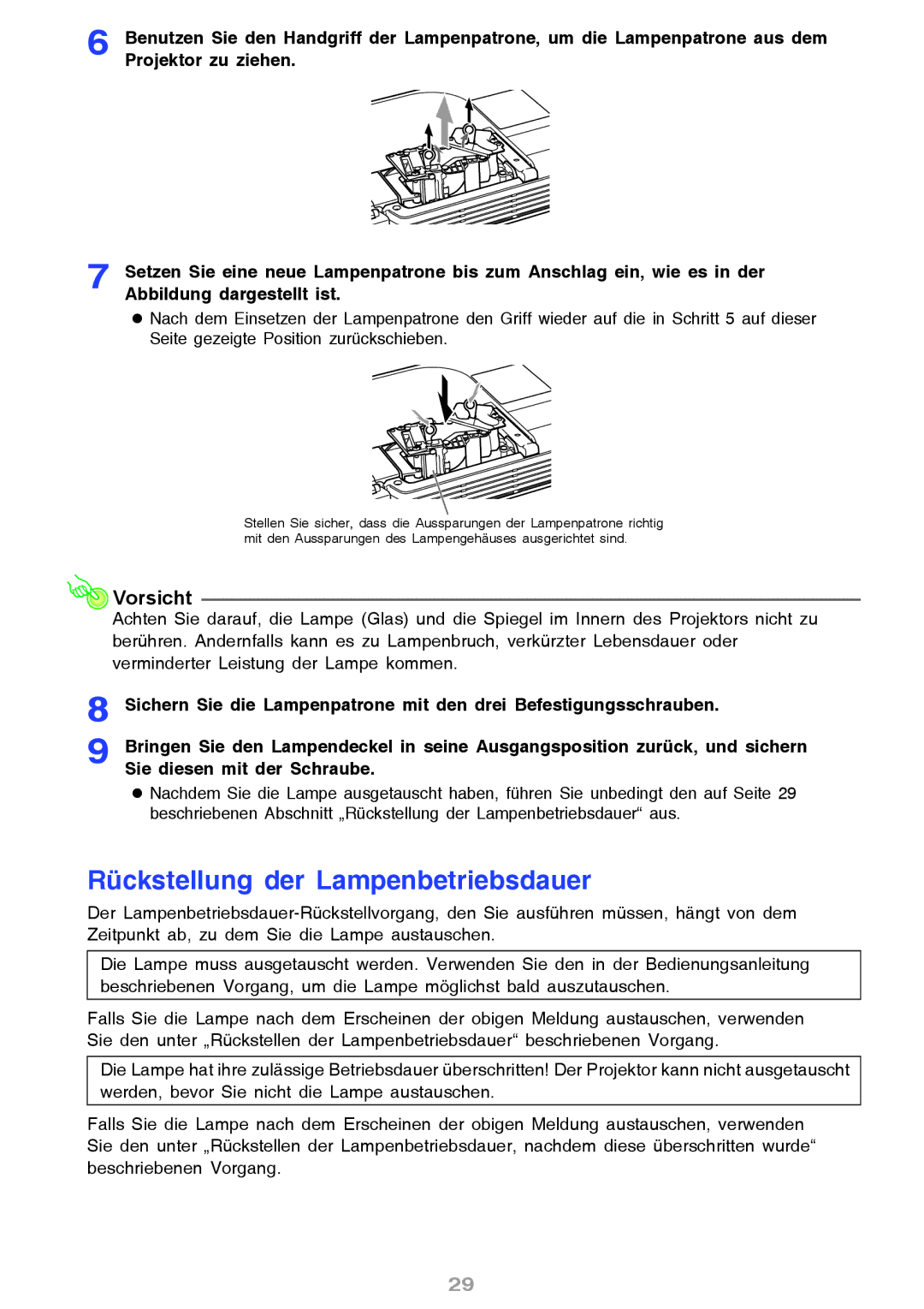 Ask Proxima M8 manual Rückstellung der Lampenbetriebsdauer 