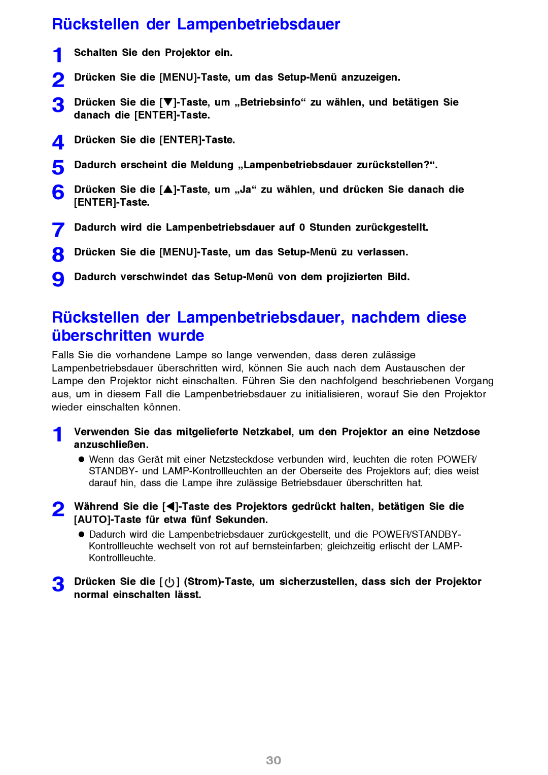 Ask Proxima M8 manual Rückstellen der Lampenbetriebsdauer 