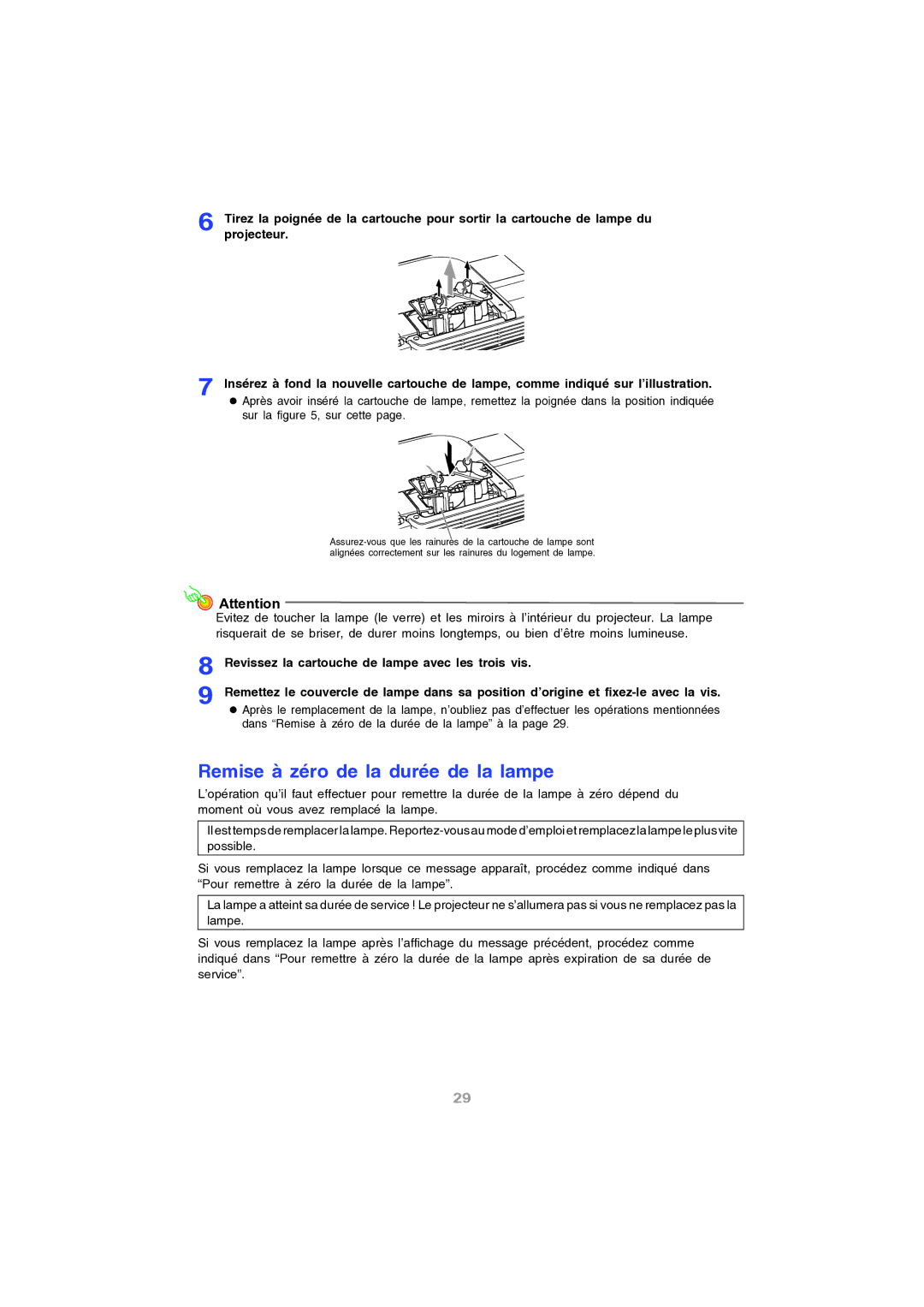 Ask Proxima M9 manual Remise à zéro de la durée de la lampe, Sur la , sur cette 