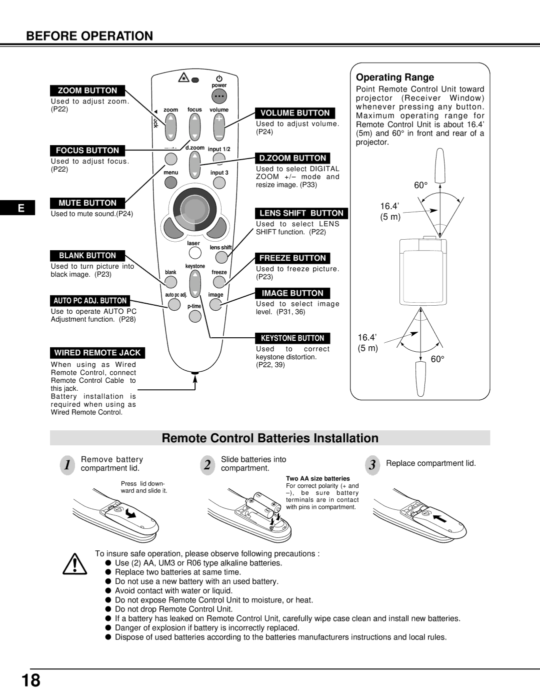 Ask Proxima Pro AV 9500 manual Remote Control Batteries Installation 