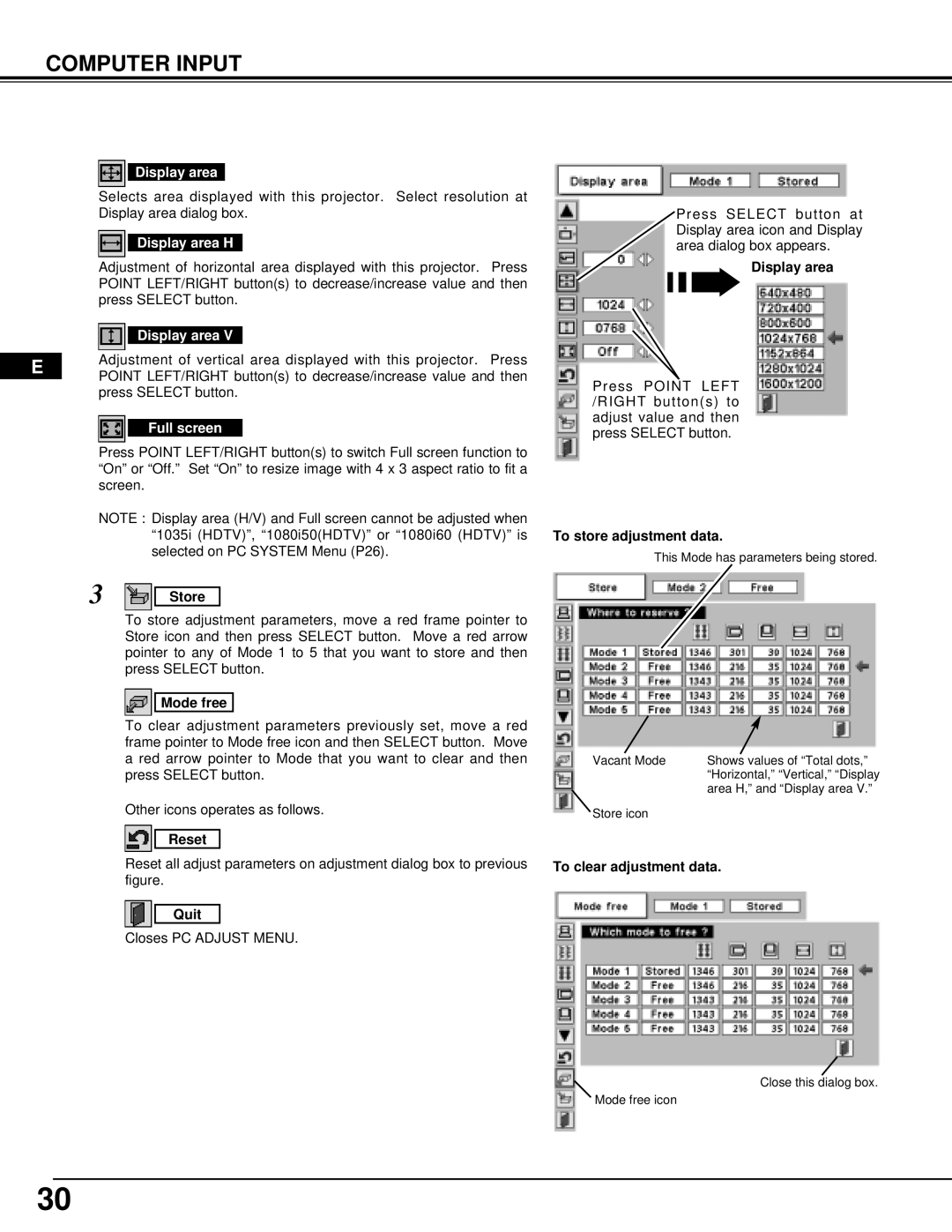 Ask Proxima Pro AV 9500 manual Display area H, Full screen 