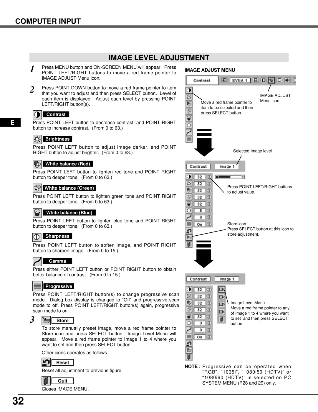 Ask Proxima Pro AV 9500 manual Computer Input Image Level Adjustment, Image Adjust Menu 